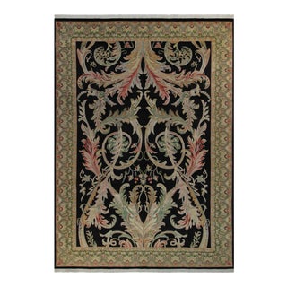 1980s Art Nouveau Bhati Pak-Persian Black & Green Wool Rug - 10'2 X 14'1 For Sale