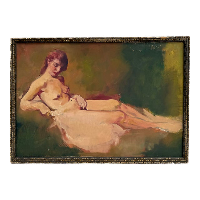 Antique Original Painting Classical Study of Reclining Nude Female For Sale