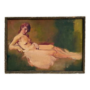 Antique Original Painting Classical Study of Reclining Nude Female
