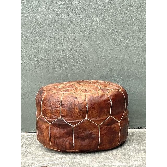 Vintage Star Tufted Leather Ottoman For Sale In West Palm - Image 6 of 12