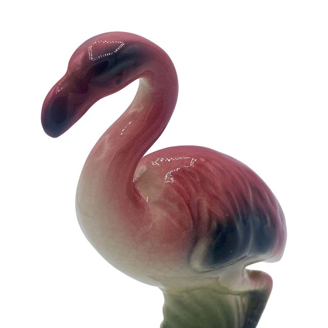 Pair of Mid 20th Century Matching Miniature Pink Flamingo Ceramic Tabletop Figure Statues For Sale - Image 4 of 13