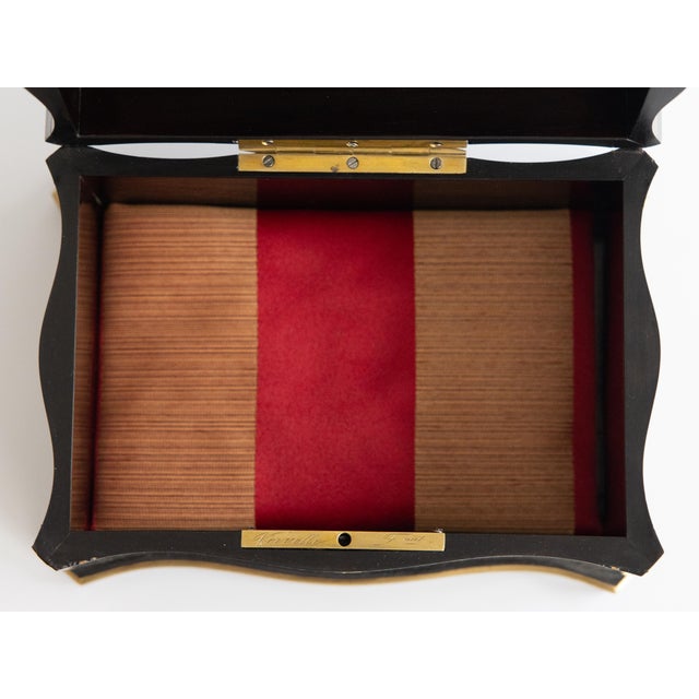 Ebony 19th Century Napoleon III Vervelle Ebonized Box With Brass Inlay For Sale - Image 8 of 12