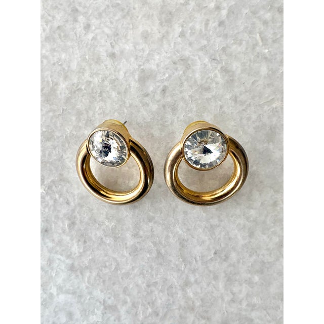 Vintage Gold Plated Rivoli Crystal Door Knocker Earrings, 1980's