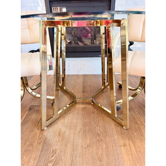 Metal Vintage Cal-Style Brass & Glass 4-Piece Dining Set For Sale - Image 7 of 13