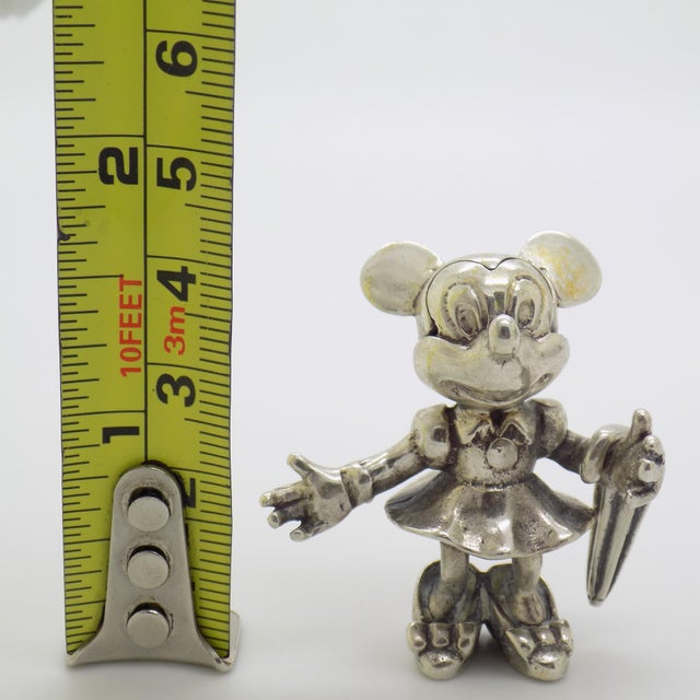 Vintage Italian Handmade Genuine Silver Minnie With Umbrella Character Figurine Sculpture, Made in Arezzo (Ar, Tuscany) For Sale - Image 10 of 10