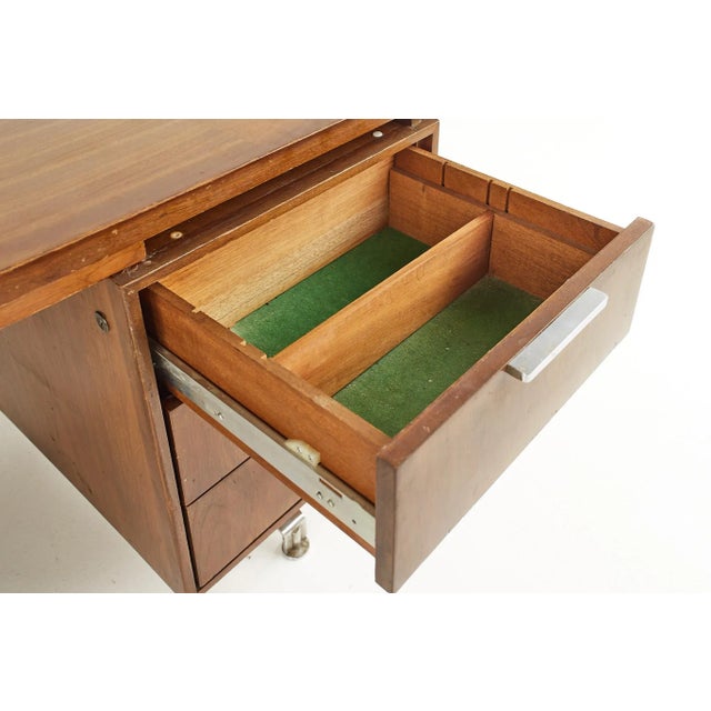 Jens Risom Style Mid Century Half Round Walnut Executive Desk For Sale - Image 10 of 13