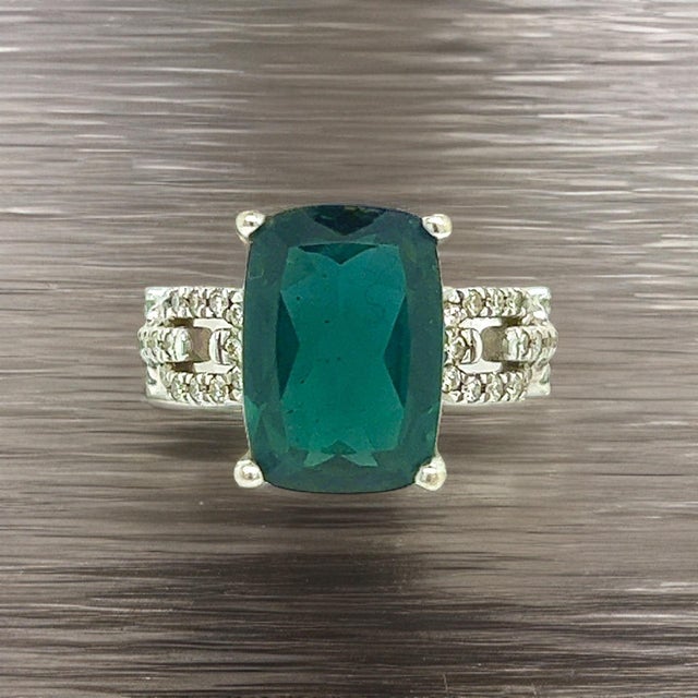 Natural Tourmaline Diamond Ring 6 14k W Gold 5 TCW Certified For Sale - Image 4 of 12