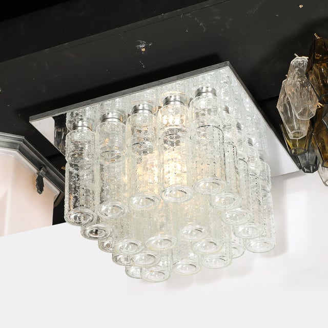 Mid-Century Modern Molded Glass Cylinder Flush Mount in Chrome by Doria Leuchten For Sale - Image 17 of 18