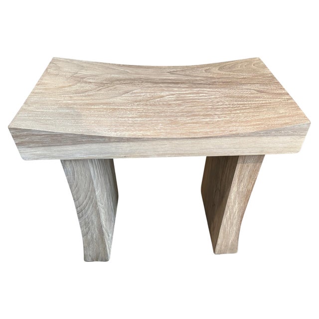 Sleek minimalist bench. Hand made from a two and a half thick single slab of reclaimed teak and finished with a white...
