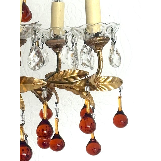 Antique Gilded Metal Murano Glass Drop Chandelier from Made Murano Glass, 1930s For Sale - Image 9 of 18