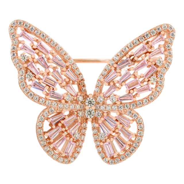 Sparkling Butterfly Brooch in 925 Sterling Silver With Rose Gold Finish For Sale