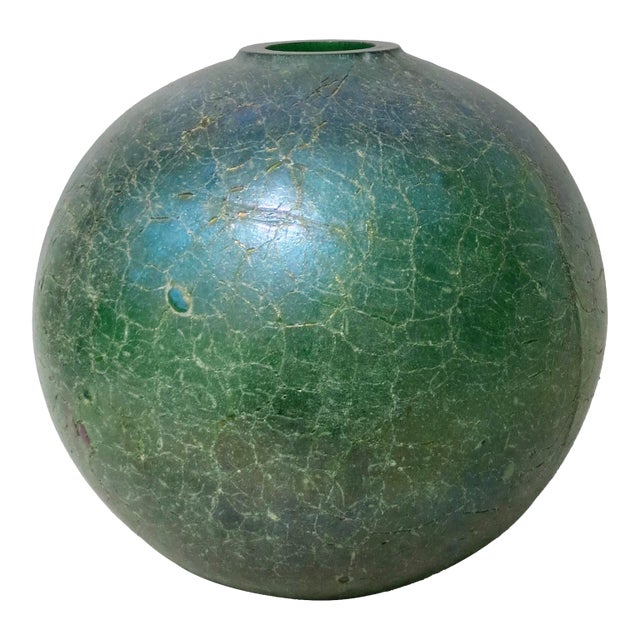 Green Glass Globe With Irridescent Crackle Surface Flash For Sale