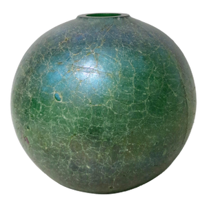 Green Glass Globe With Irridescent Crackle Surface Flash