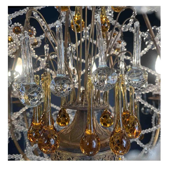 Italian Beaded Crystal 10-Light Chandelier with Amber Drops, 1950s For Sale - Image 6 of 16