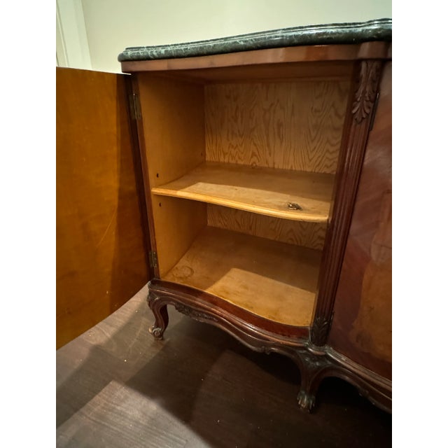 Brown Early 20th Century Antique French Louis XV Style Marble Top Marquetry Credenza For Sale - Image 8 of 12