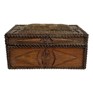 Antique Tramp Art Box Personalized by the Artist For Sale