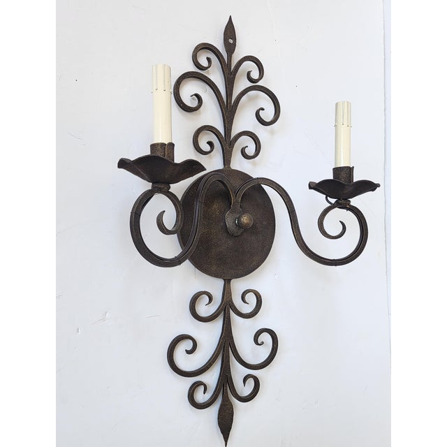Vintage Wrought Iron Wall Sconces-a Pair For Sale - Image 4 of 12