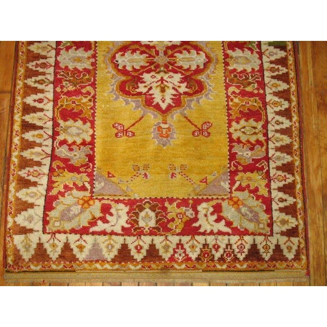 American Early 20th Century Zabihi Collection Bright Yellow Turkish Melas Rug - 3'3" x 4'8" For Sale - Image 3 of 10