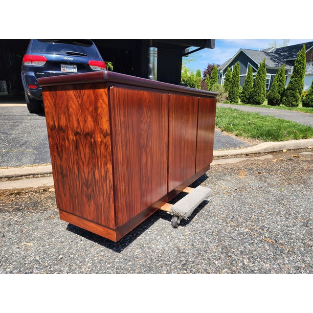 Stunning Vintage Skovby Mid-Century Modern Rosewood Credenza | Danish Modern 3-Door Buffet | Sleek Storage Cabinet For Sale - Image 18 of 18
