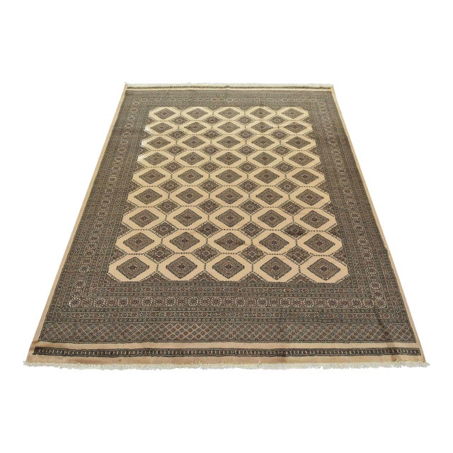Bokhara Jaldar Rug 8′ X 9’6” Beige Wool Tribal Hand-Knotted Oriental Carpet For Sale