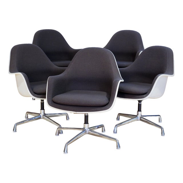 EC178 Swivel Arm Chair in Hopsack Brown by Charles & Ray Eames for Herman Miller, 1970s, Set of 5 For Sale