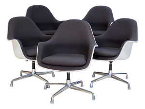 EC178 Swivel Arm Chair in Hopsack Brown by Charles & Ray Eames for Herman Miller, 1970s, Set of 5