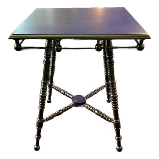 Antique Stick Ball Table-Black Painted-Square Accent-Colonial Style-Side-End For Sale
