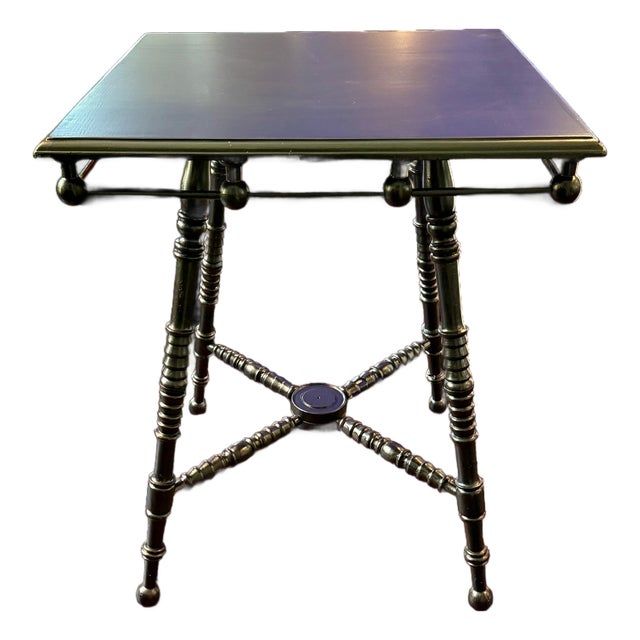 Antique Stick Ball Table-Black Painted-Square Accent-Colonial Style-Side-End For Sale