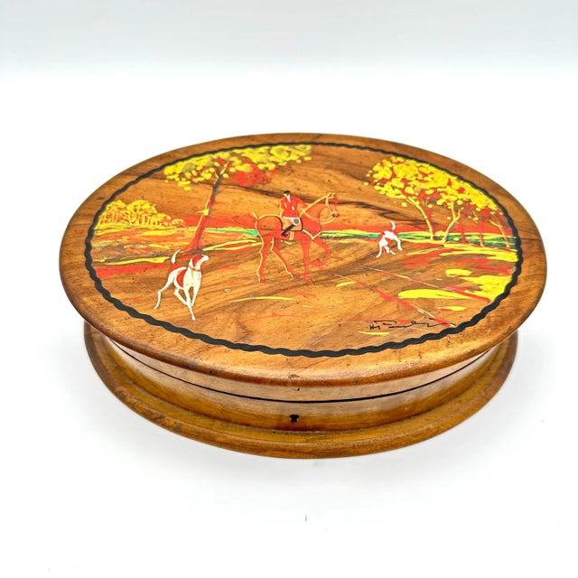 Late 1800s Antique Hand Painted Hunt Scene Signed Wooden Box For Sale - Image 4 of 10