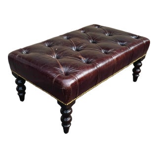 George Smith Tufted Leather Ottoman For Sale