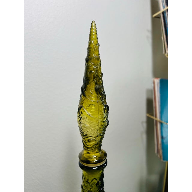 Mid-Century Modern Vintage 1960s Wave Empoli Italy Decanter in Olive Green For Sale - Image 3 of 10