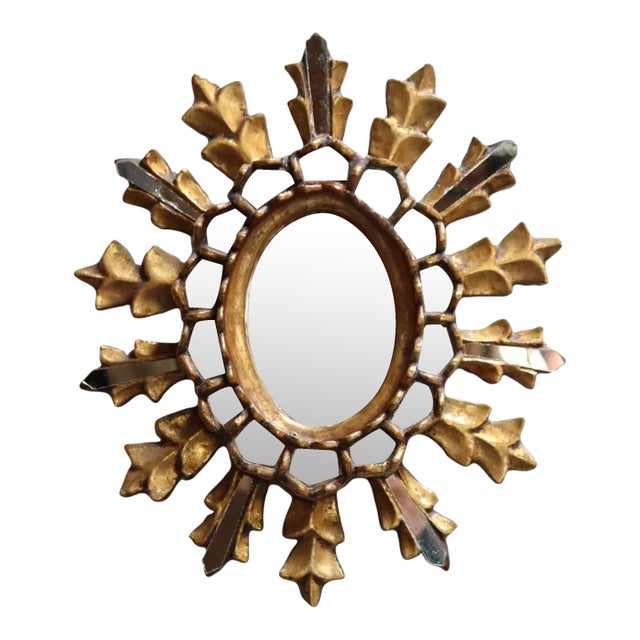 Petite Italian Vintage Giltwood "Sunburst" Decorative Wall Mirror For Sale