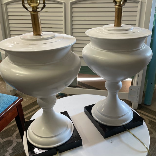 Alabaster 1980s Metal Urn Table Lamps - a Pair For Sale - Image 8 of 9