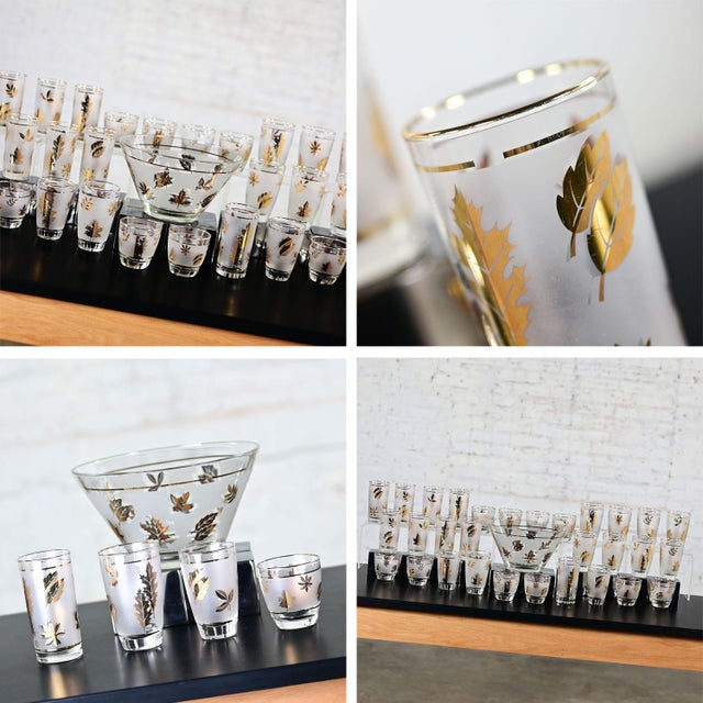 Mid-20th Century MCM to Hollywood Regency Libbey Frosted Golden Foliage Pattern 31 Piece Glassware Set & Bowl For Sale - Image 6 of 12