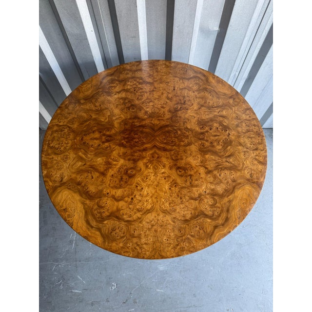1970s French 1970s Burl Wood Gueridon Side Table on Polished Metal Tripod Base With Brass Mounts For Sale - Image 5 of 6