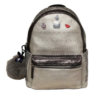 Special Edition Silver Leather Swarovski Crystal Backpack with Rabbit Charm For Sale