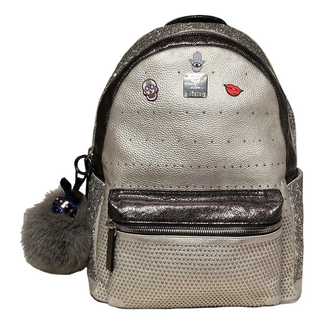 Special Edition Silver Leather Swarovski Crystal Backpack with Rabbit Charm For Sale