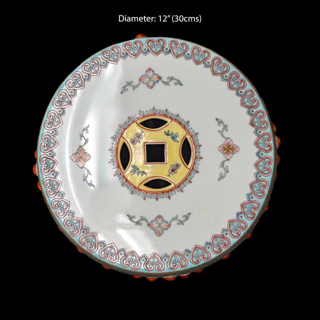 1960s Chinese Porcelain Set of Two (2) Porcelain Famille Rose Garden Seats / Qing Dynasty Porcelain Garden Seats For Sale - Image 6 of 6