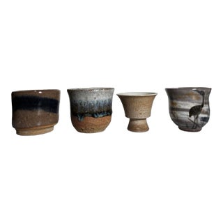 Late 20th Century Japanese Wabi-Sabi Studio Pottery Yunomi Tea Cups - Set of 4 For Sale