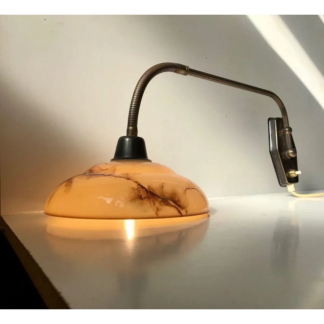 Danish Functionalist Wall Light in Brass & Marble Glass by Th. Valentiner, 1950s For Sale - Image 4 of 12