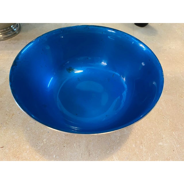 Vintage silver plated, turquoise blue enameled interior Reed & Barton decorative bowl. Paper sticker Reed & Barton on...