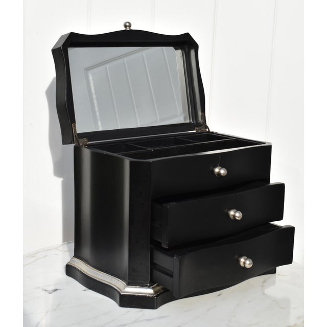 Transitional Two Drawer Table Top Jewelry Box in Black & Silver Finish