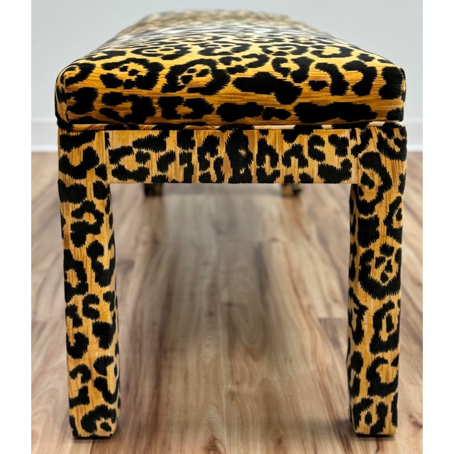 Textile Vintage 1980's Tufted Parsons Bench W/ Velvet Leopard Print Upholstery For Sale - Image 7 of 8