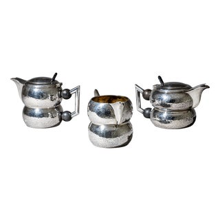20th Century Art Deco Three-Piece Tea and Coffee Service with Hammered Surface, 1990s, Set of 3 For Sale