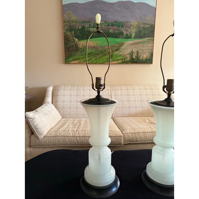 Early 20th Century Vintage Opaline Table Lamps - a Pair For Sale - Image 5 of 9
