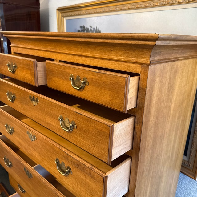 Brass Ethan Allen 1776 Collection Maple Highboy Dresser For Sale - Image 8 of 12