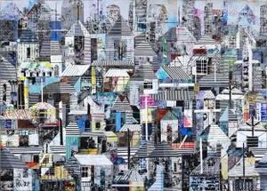 "Sublime 2153" Contemporary Abstract Cityscape Mixed-Media Painting by TaeHo Kang