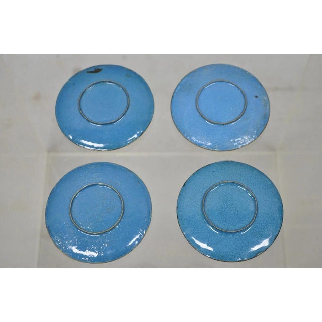 Vintage Chinoiserie Brass Enamel Cloisonne Small Trinket Dish - Set of 4 For Sale - Image 9 of 10