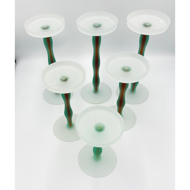 1990s Postmodern Orrefors "Celeste" Candle Holders by Anne Nilsson Squiggle 6pc Set For Sale - Image 5 of 6