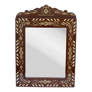 Vintage Moorish-Marquetry Mother-Of-Pearl Adorned Accent Mirror